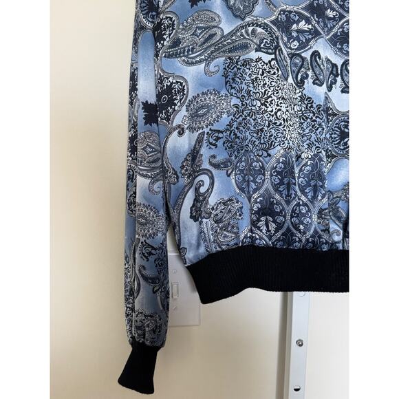 VTG 90s 100% Silk Bomber Jacket Women’s Sz Large Light Blue Allison Taylor - Picture 8 of 11